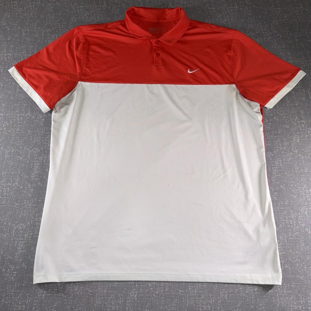 Nike Golf Polo Shirt Mens XL Red White Colorblock Dri-FIT Golf Performance